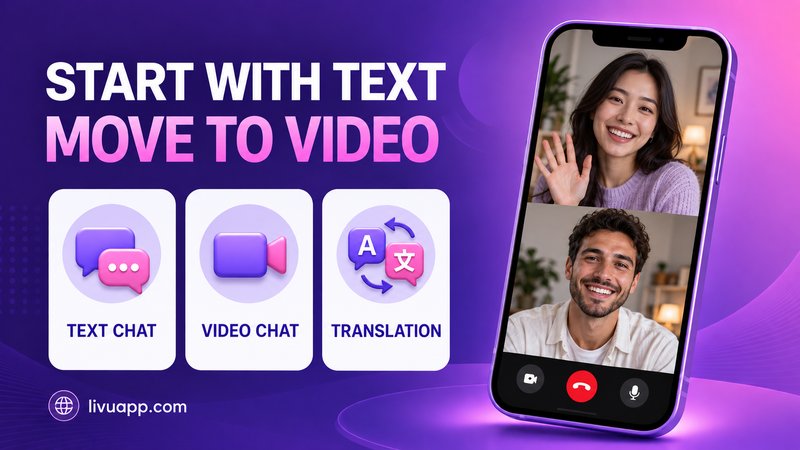 Start with text chat and move to video chat with translation support