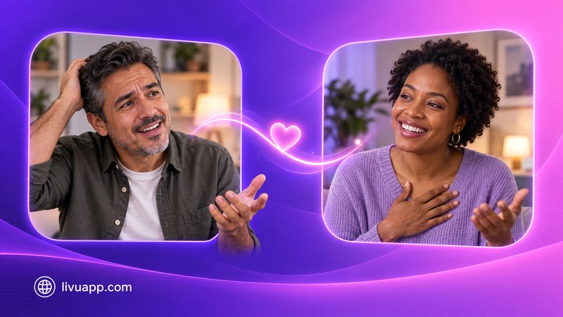 Two people using friendly gestures during a cross-cultural video call