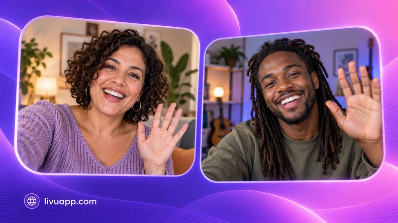 Two users waving hello at the start of an international video chat